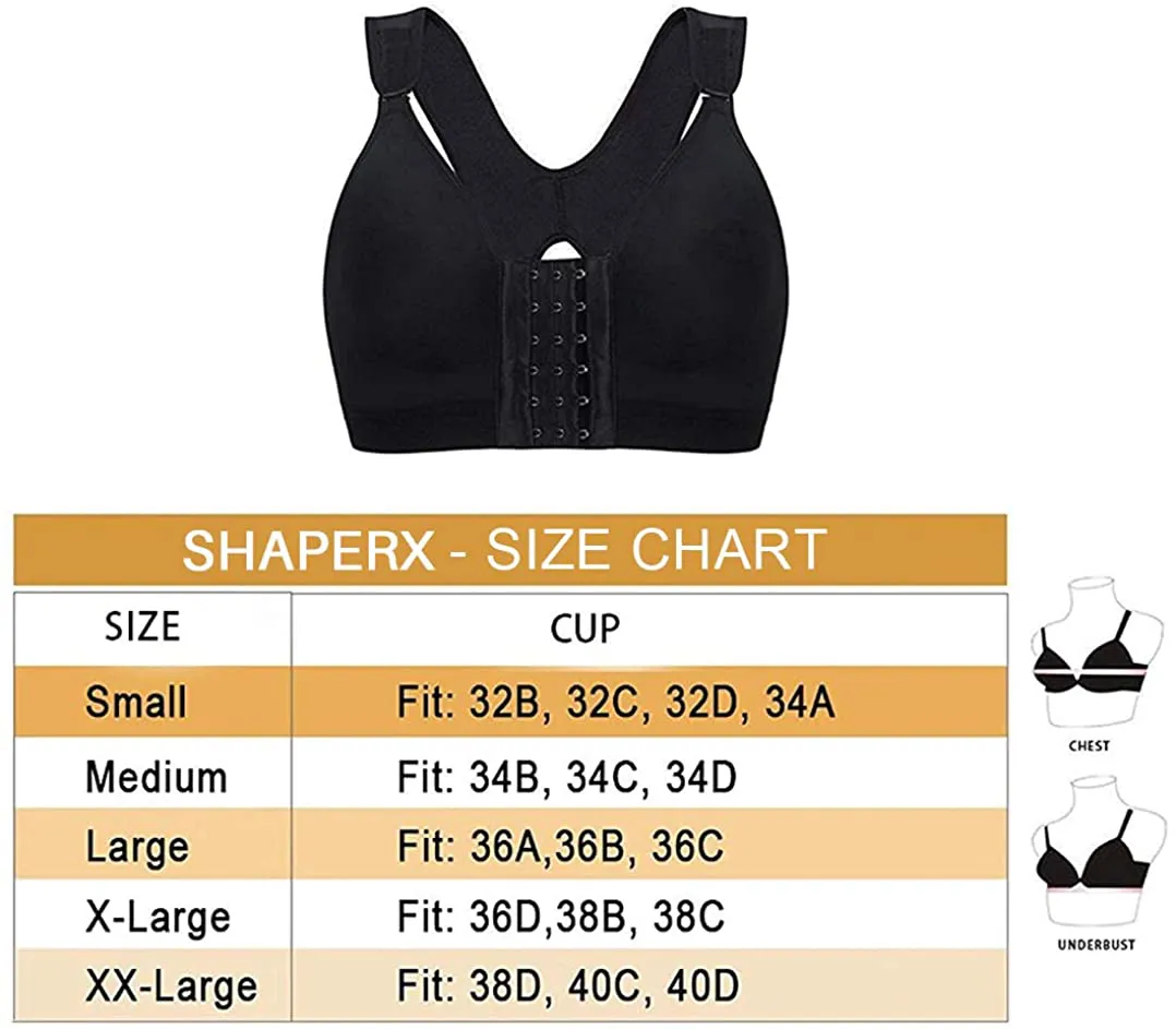 SHAPERX Women‘s Post-Surgery Front Closure Brassiere Sports Bra