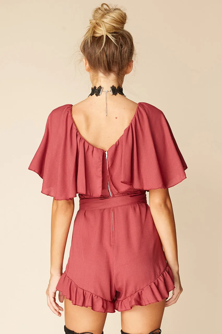 Shelly Ruffled cutout Romper Rose