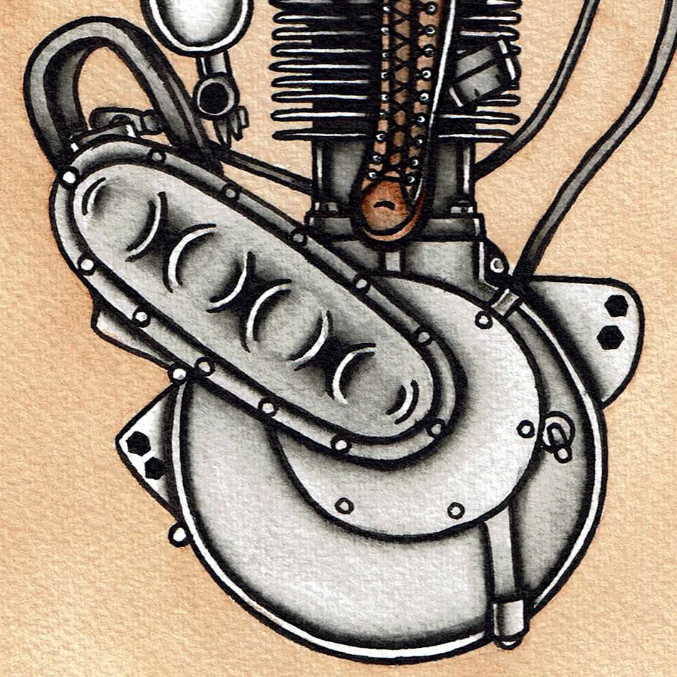 Single Cylinder Engine Pinup Print