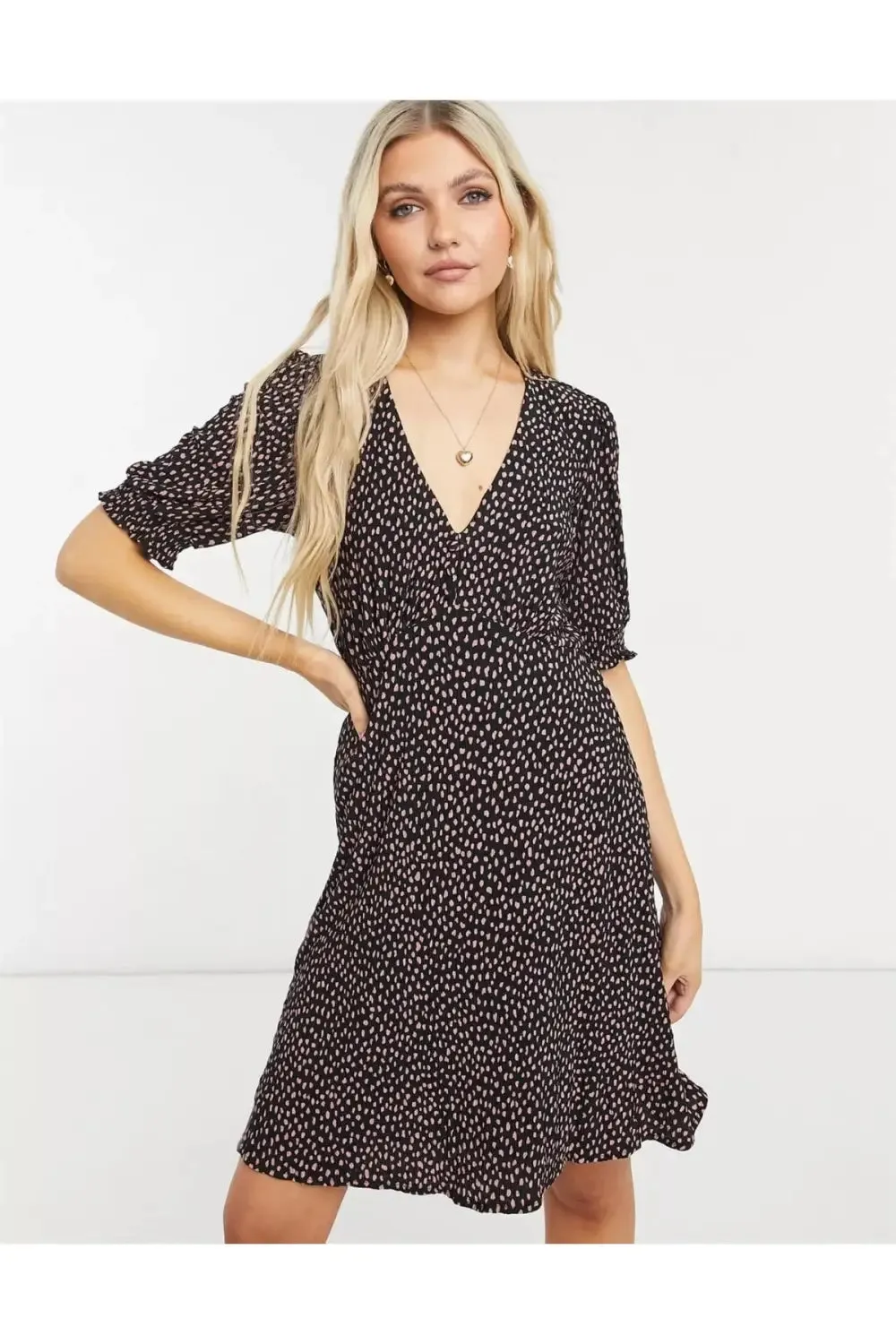 Spotty V Neck Dress