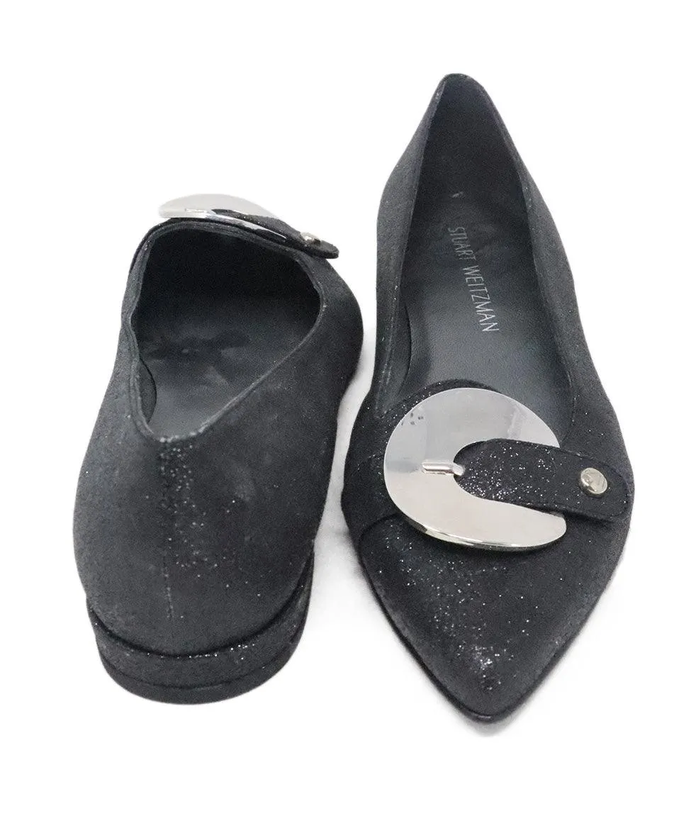 Stuart Weitzman Black Glitter Flats sz 7