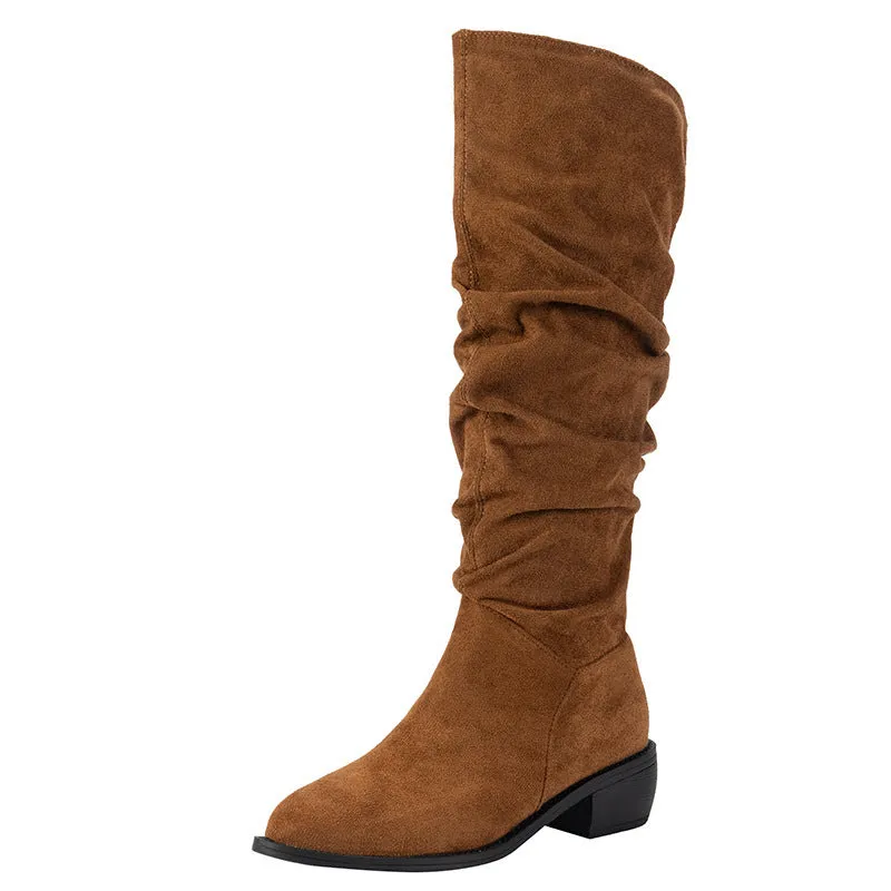 Suede Thick Heel High Leg Boots