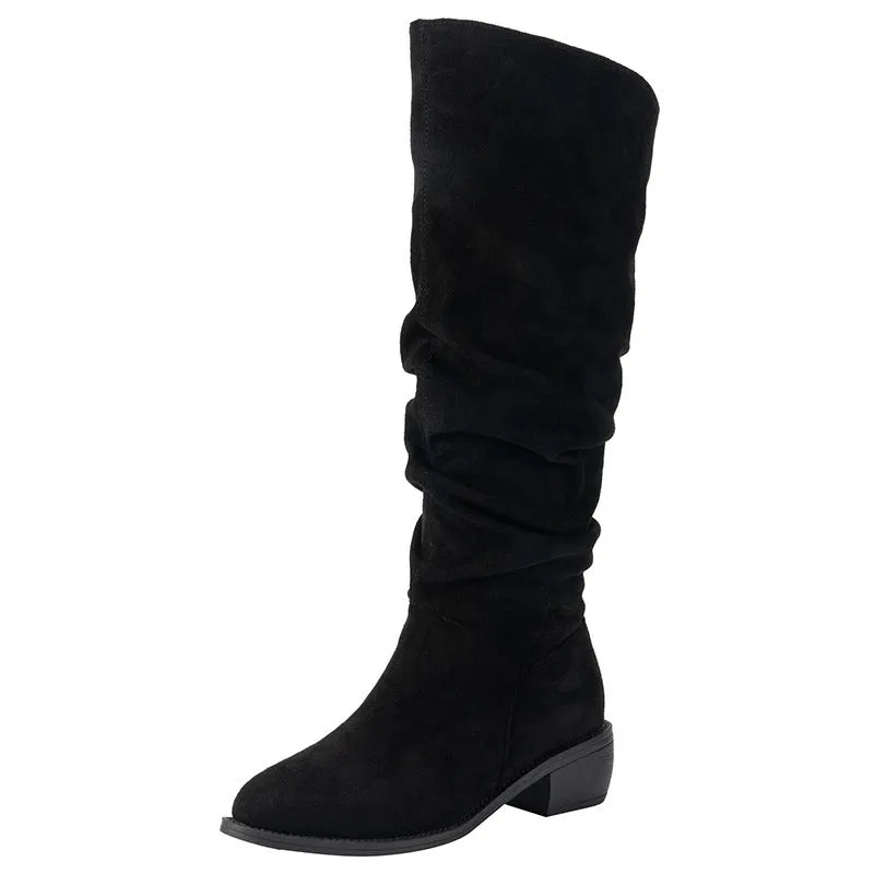 Suede Thick Heel High Leg Boots