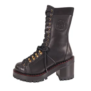 sz 37.5 NEW $2,050 VERSACE RUNWAY Black Leather CHUNKY HEEL Biker COMBAT BOOTS