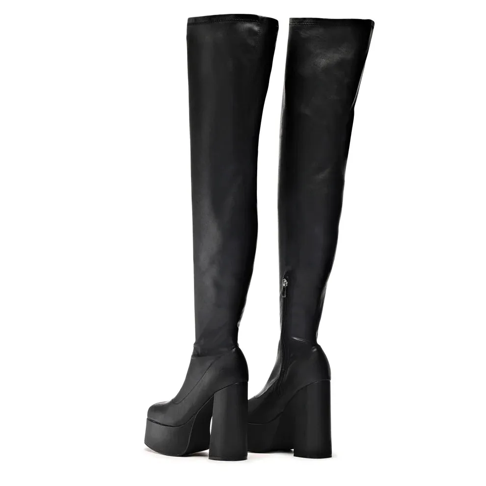 The Redemption Stretch Thigh High Boots-Black-Size 8-Clearance