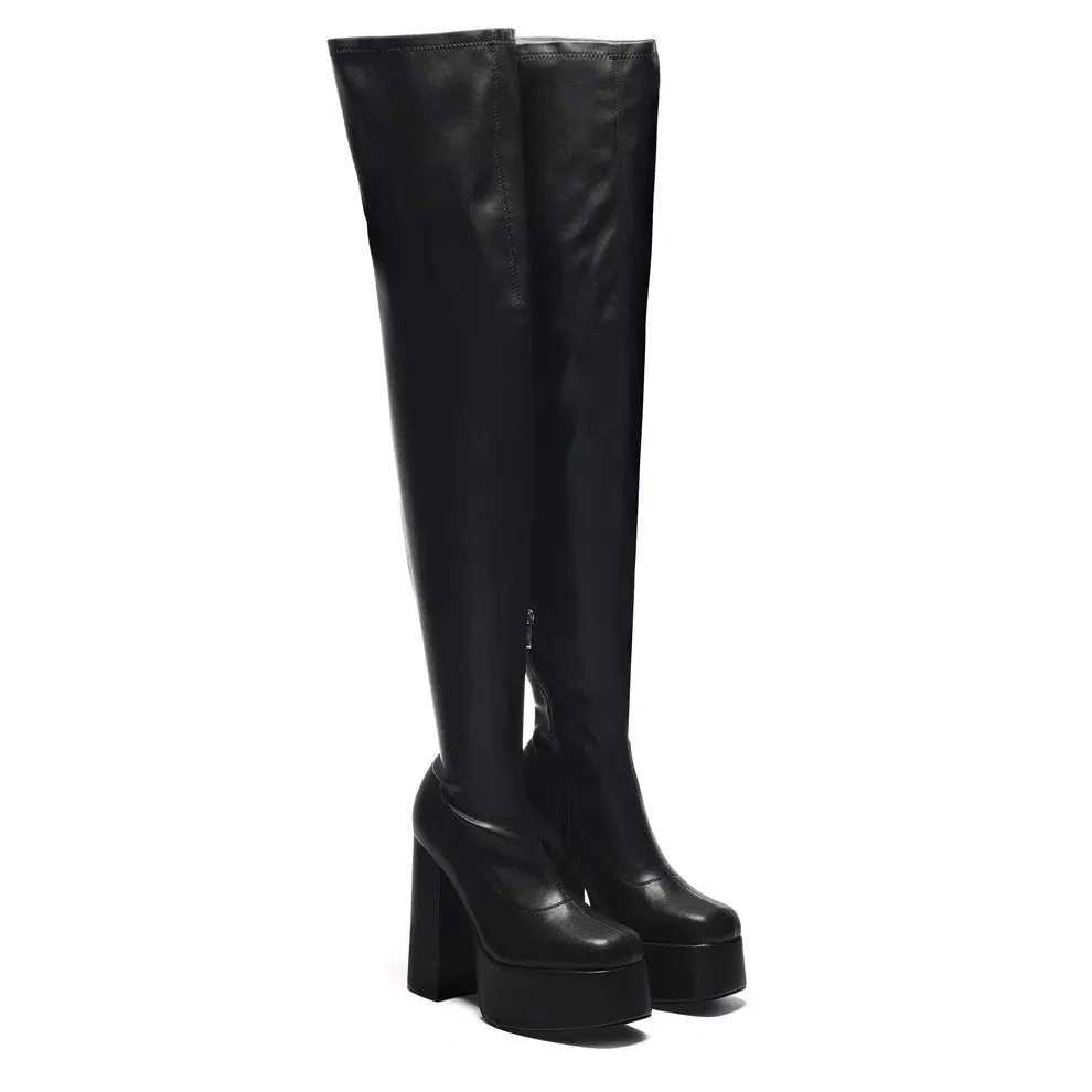 The Redemption Stretch Thigh High Boots-Black-Size 8-Clearance