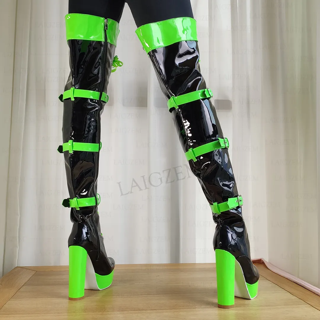 Thick High Heels Boots Full Zipper