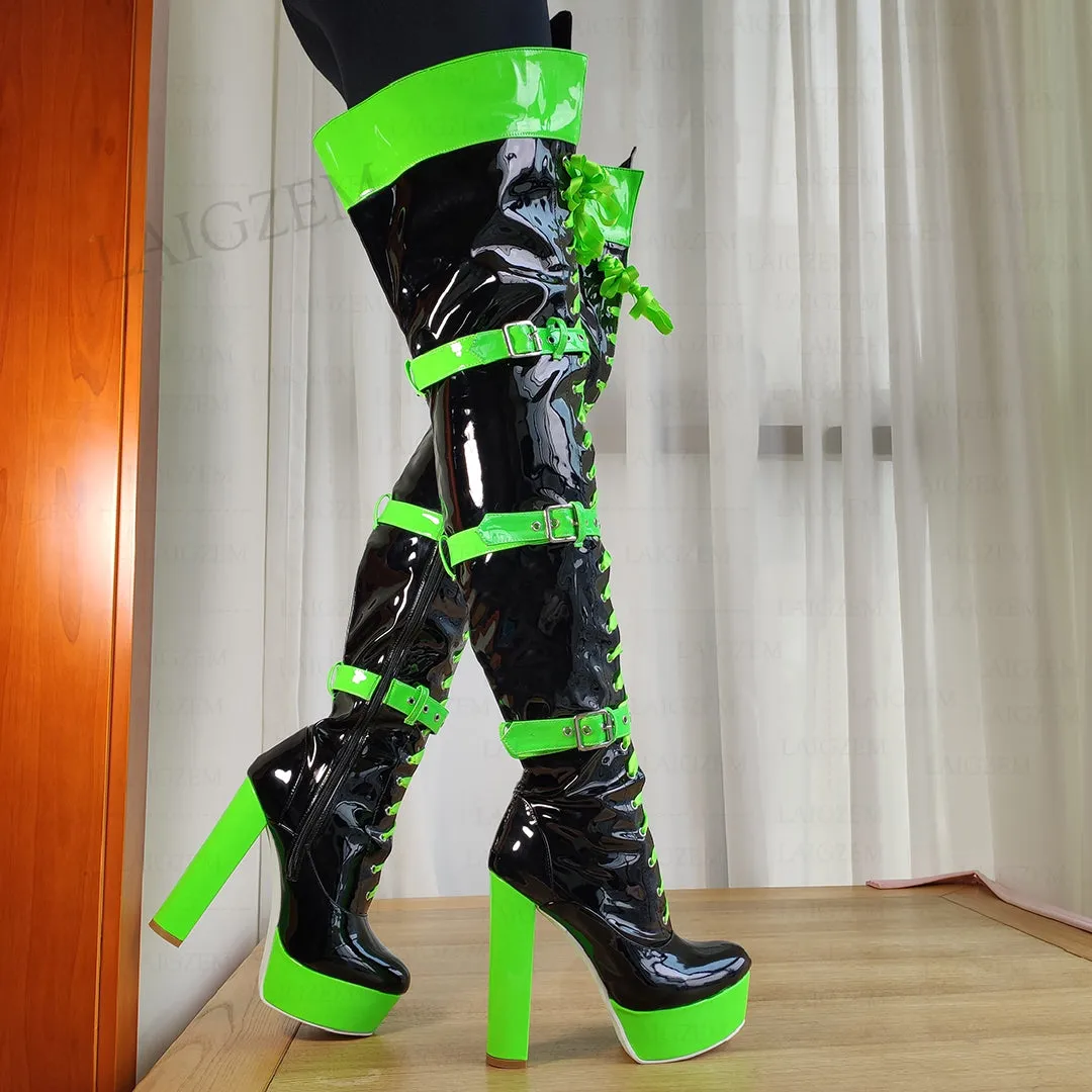 Thick High Heels Boots Full Zipper