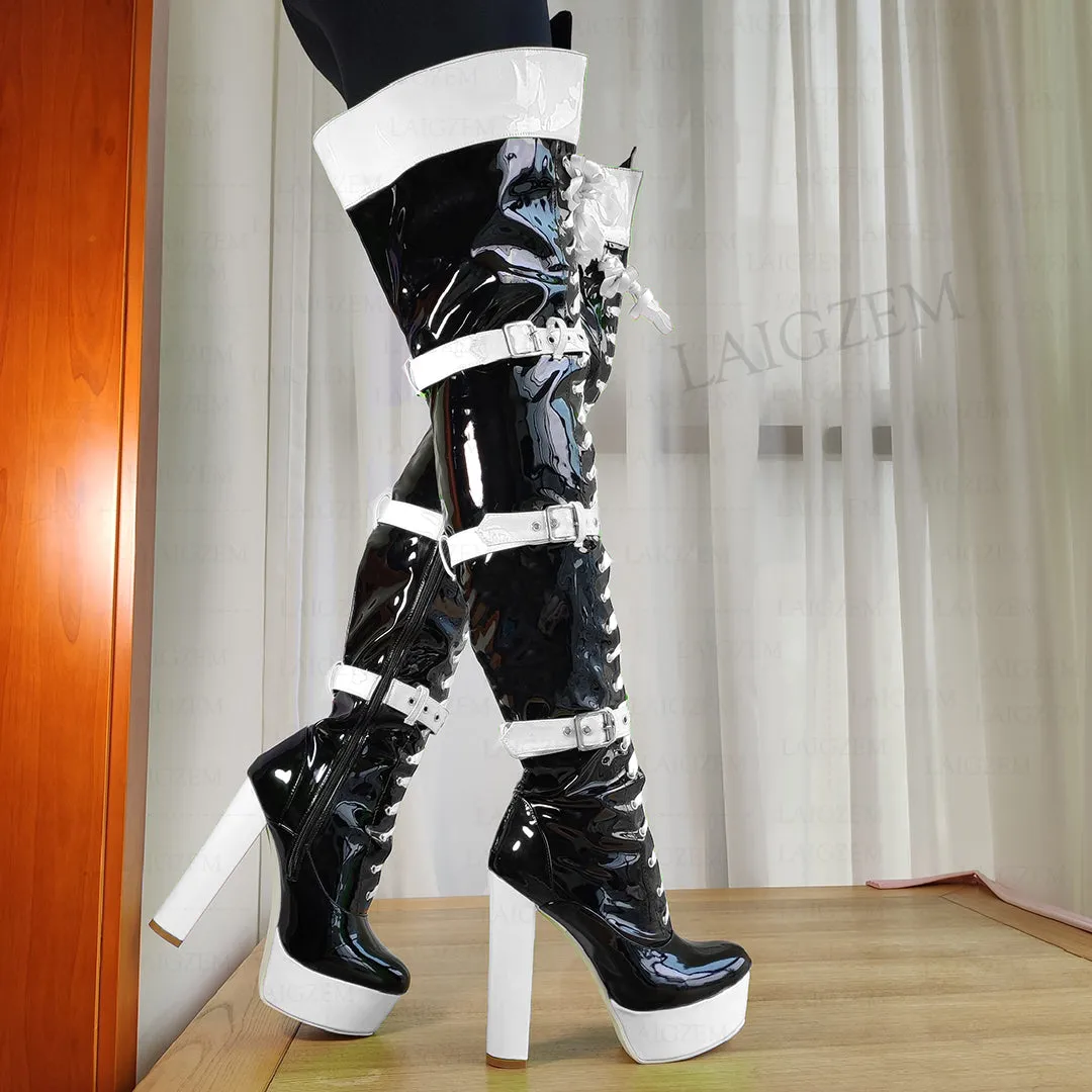 Thick High Heels Boots Full Zipper