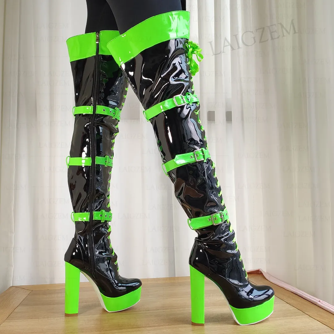 Thick High Heels Boots Full Zipper