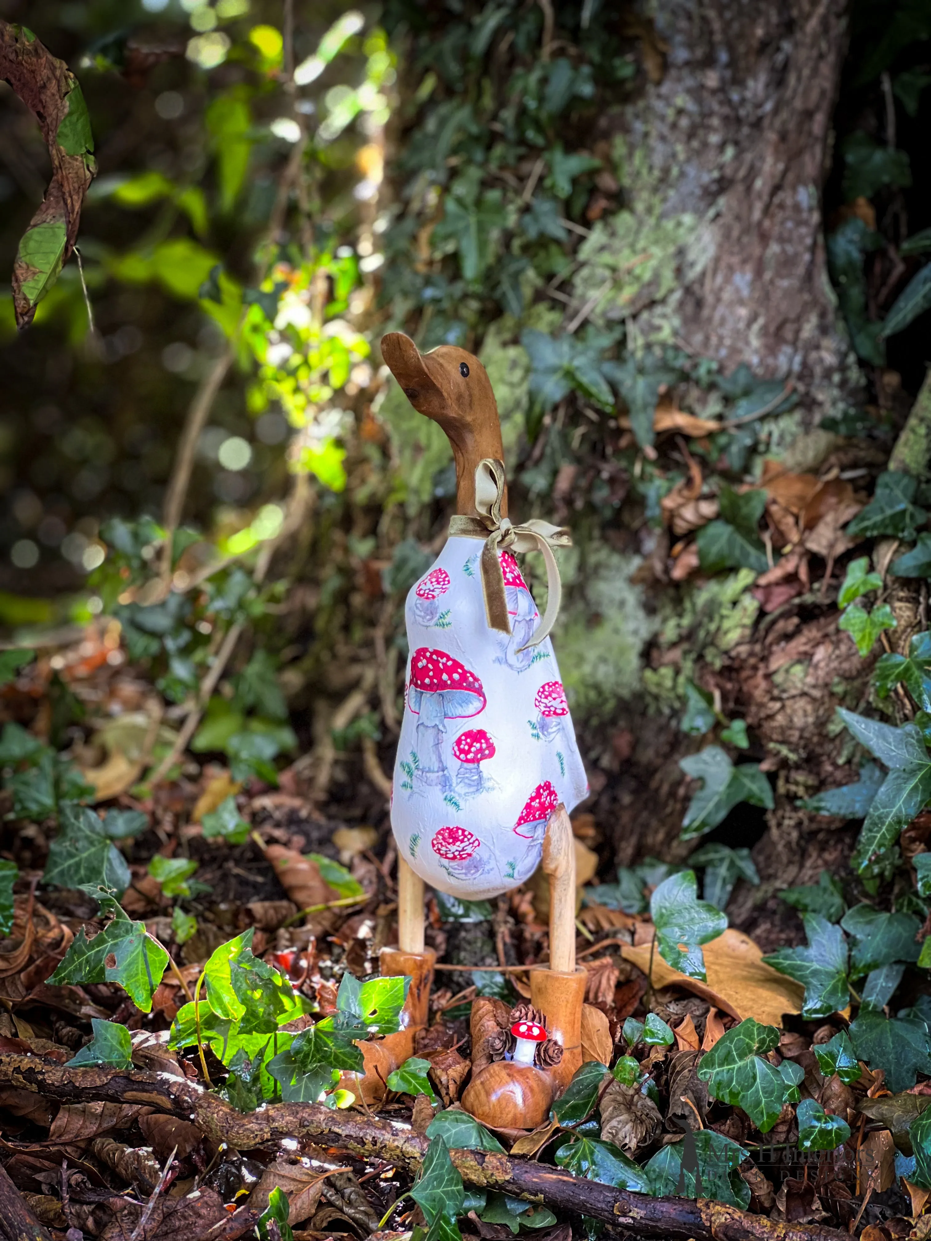 Tilly Toadstool - Decorated Wooden Duck in Boots by Mrs H the Duck Lady