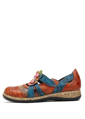 USS Shoes Sther Women's Floral Leather Flat Shoes