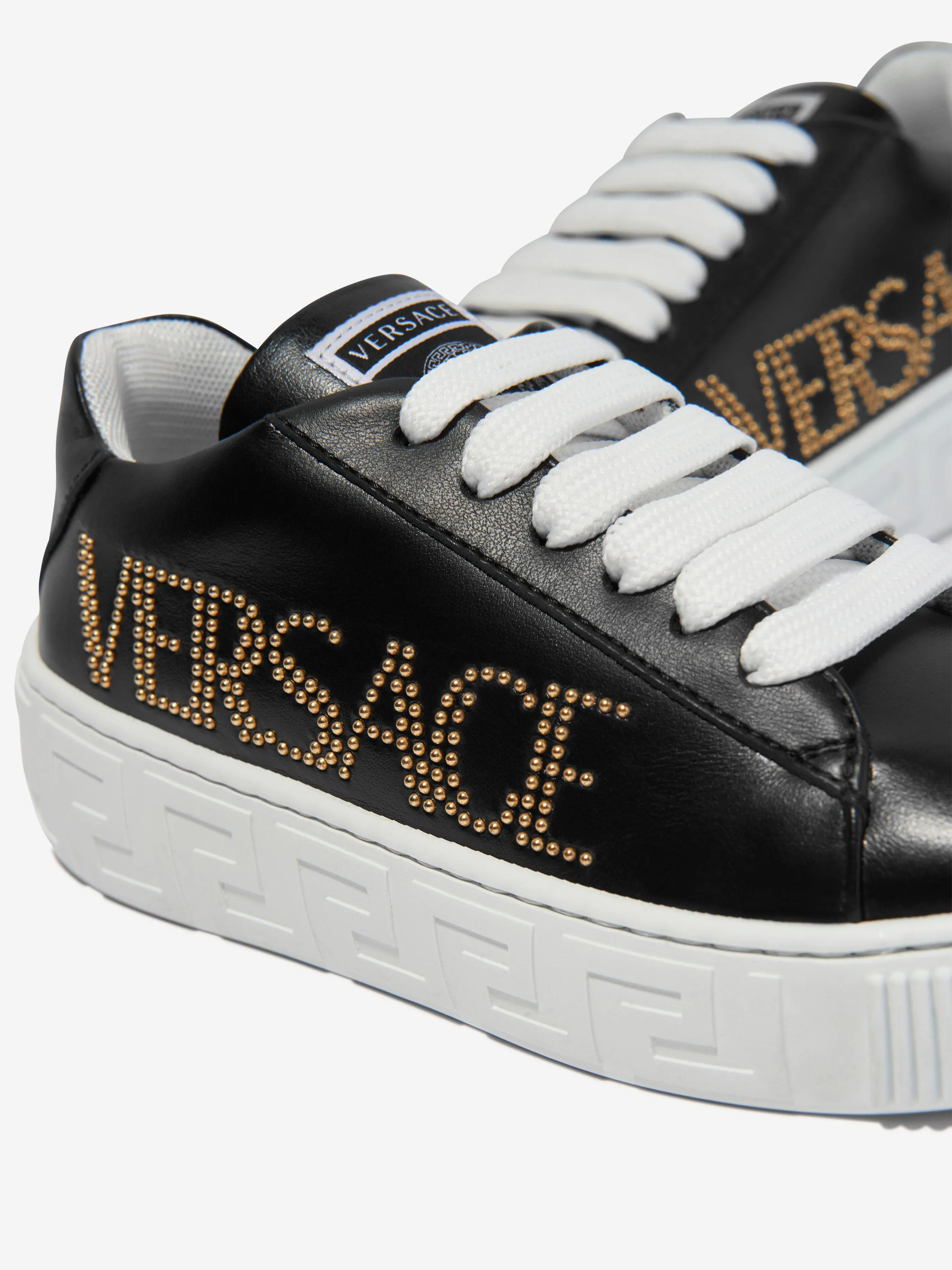 Versace Kids Leather Logo Trainers in Black