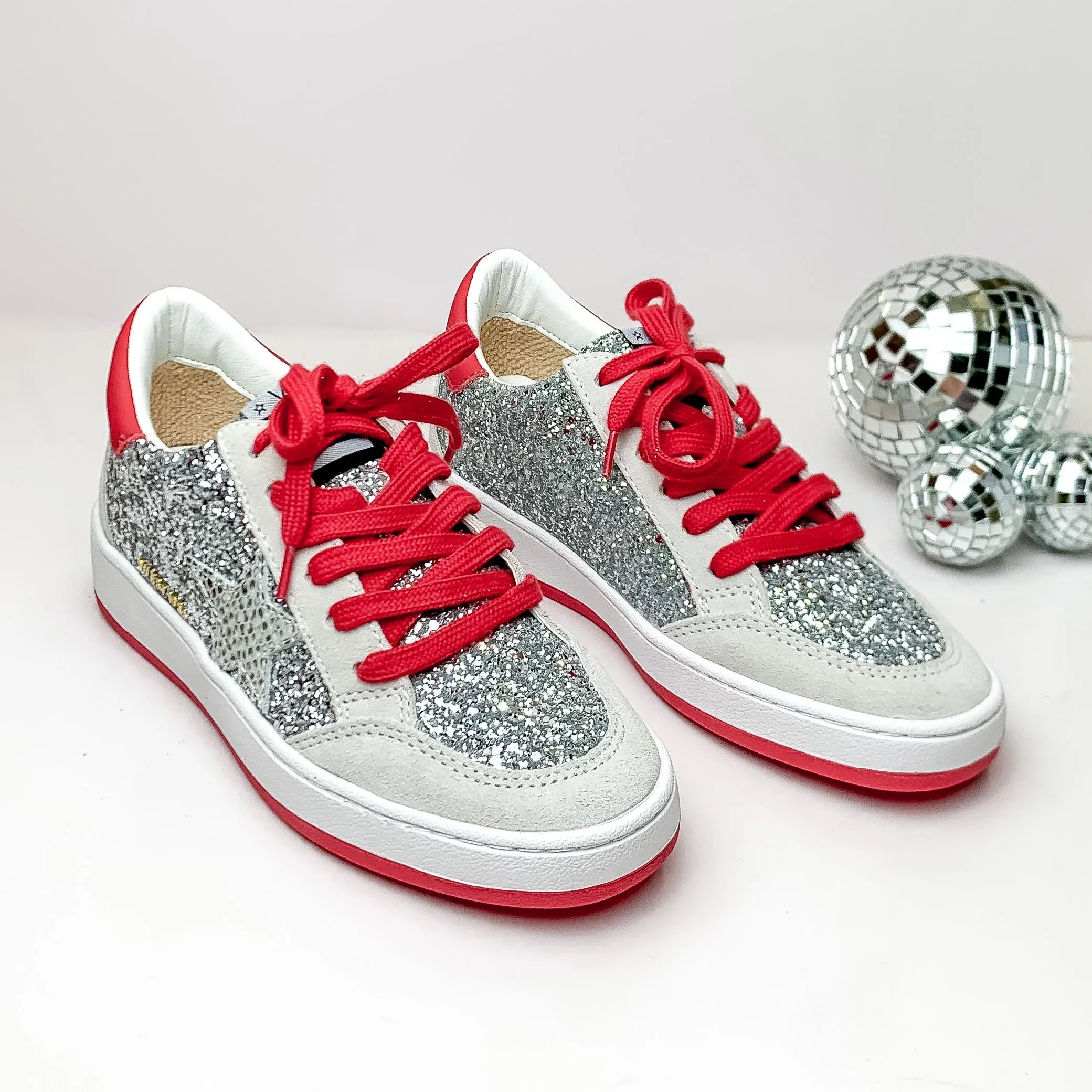 Vintage Havana | Denisse 18 Sneakers in Silver and Red Glitter Multi