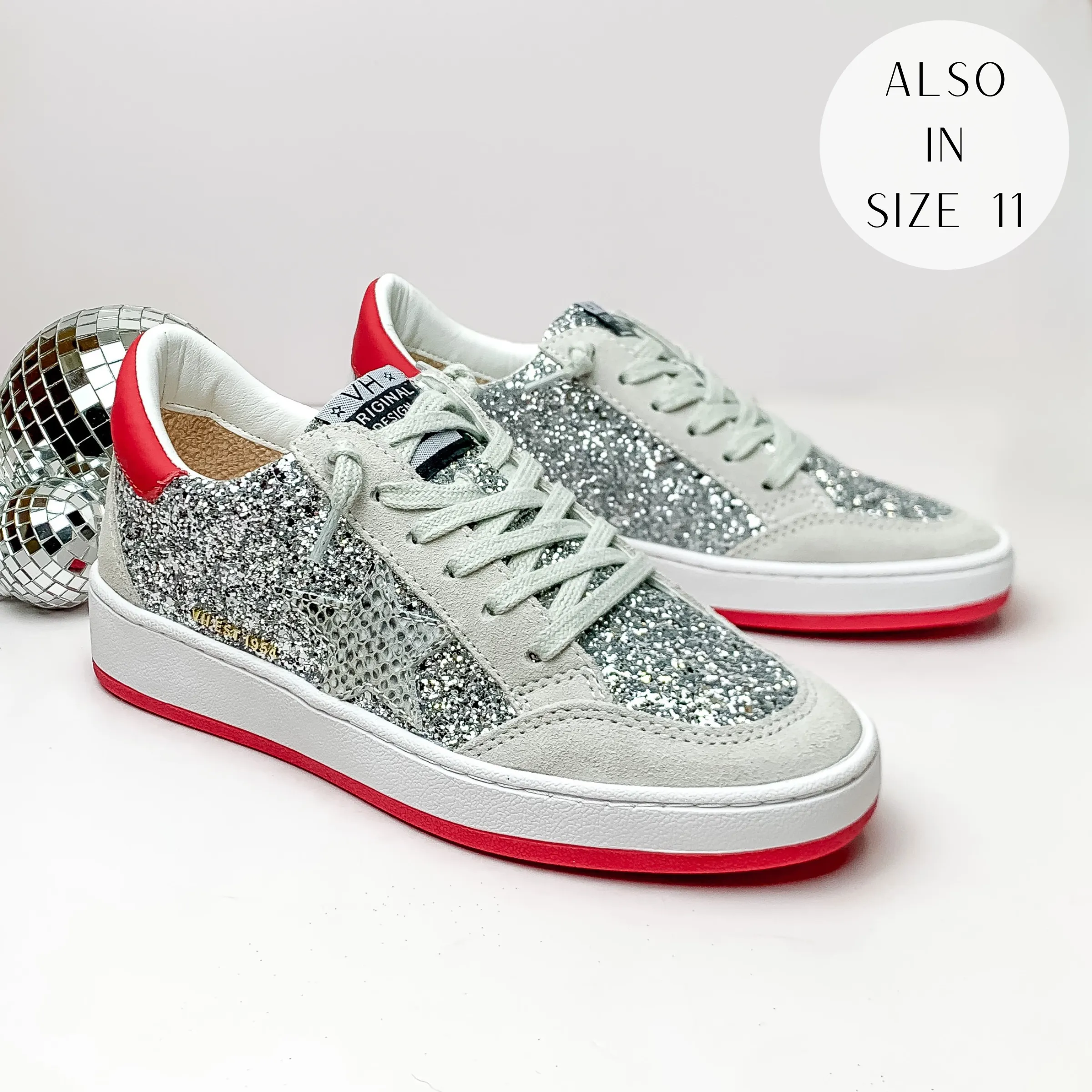 Vintage Havana | Denisse 18 Sneakers in Silver and Red Glitter Multi