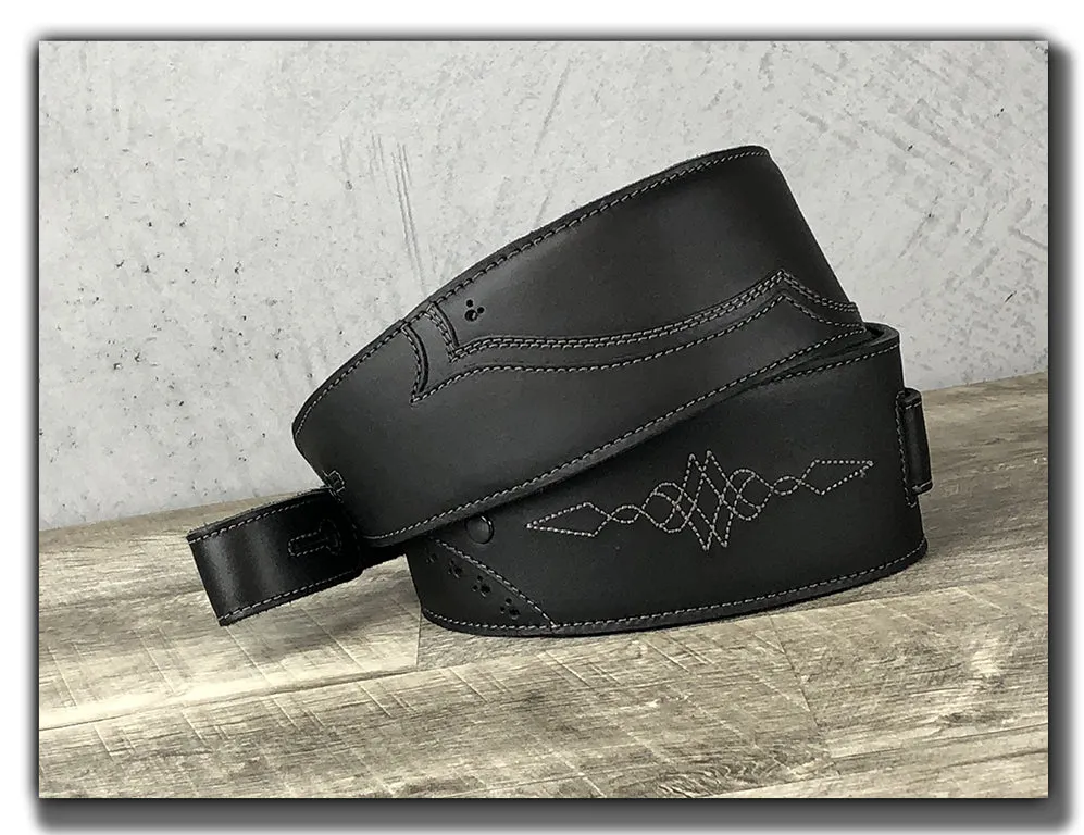 Walk The Line - Carbon Black Leather Guitar Strap