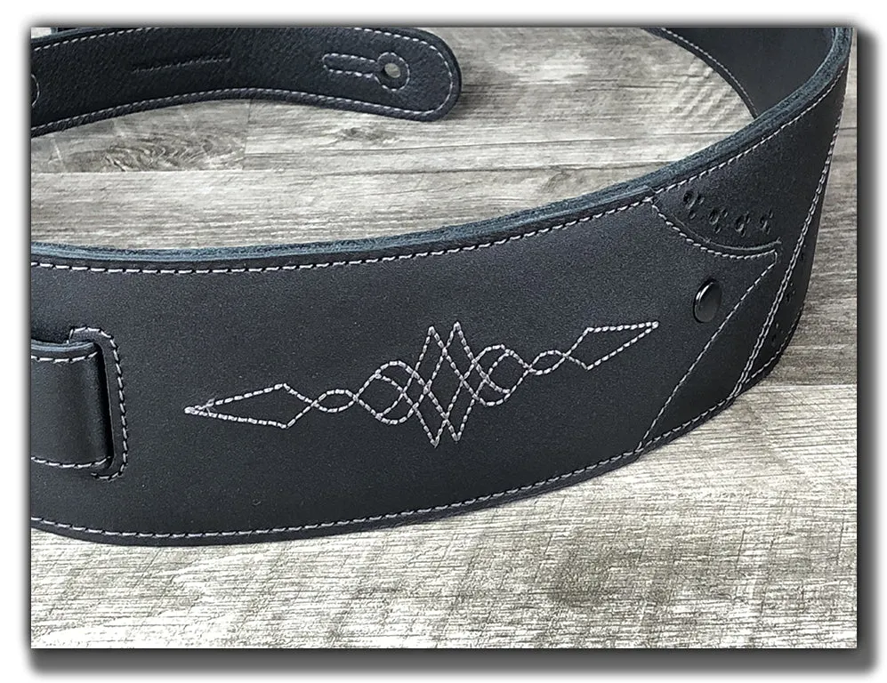 Walk The Line - Carbon Black Leather Guitar Strap