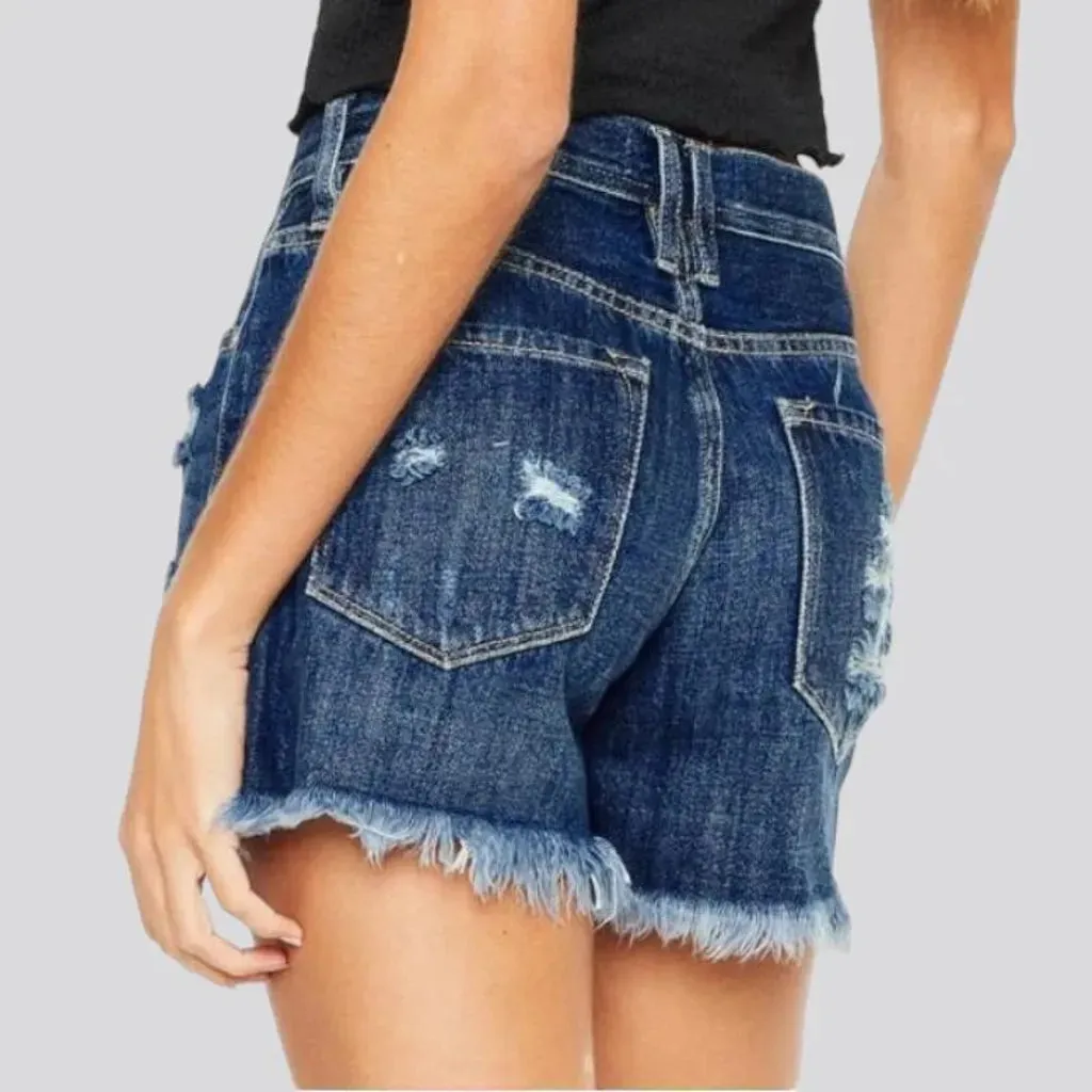 Whiskered frayed-hem jean shorts for women