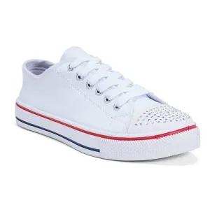 White Canvas Flat Casual Lace Up Sneaker