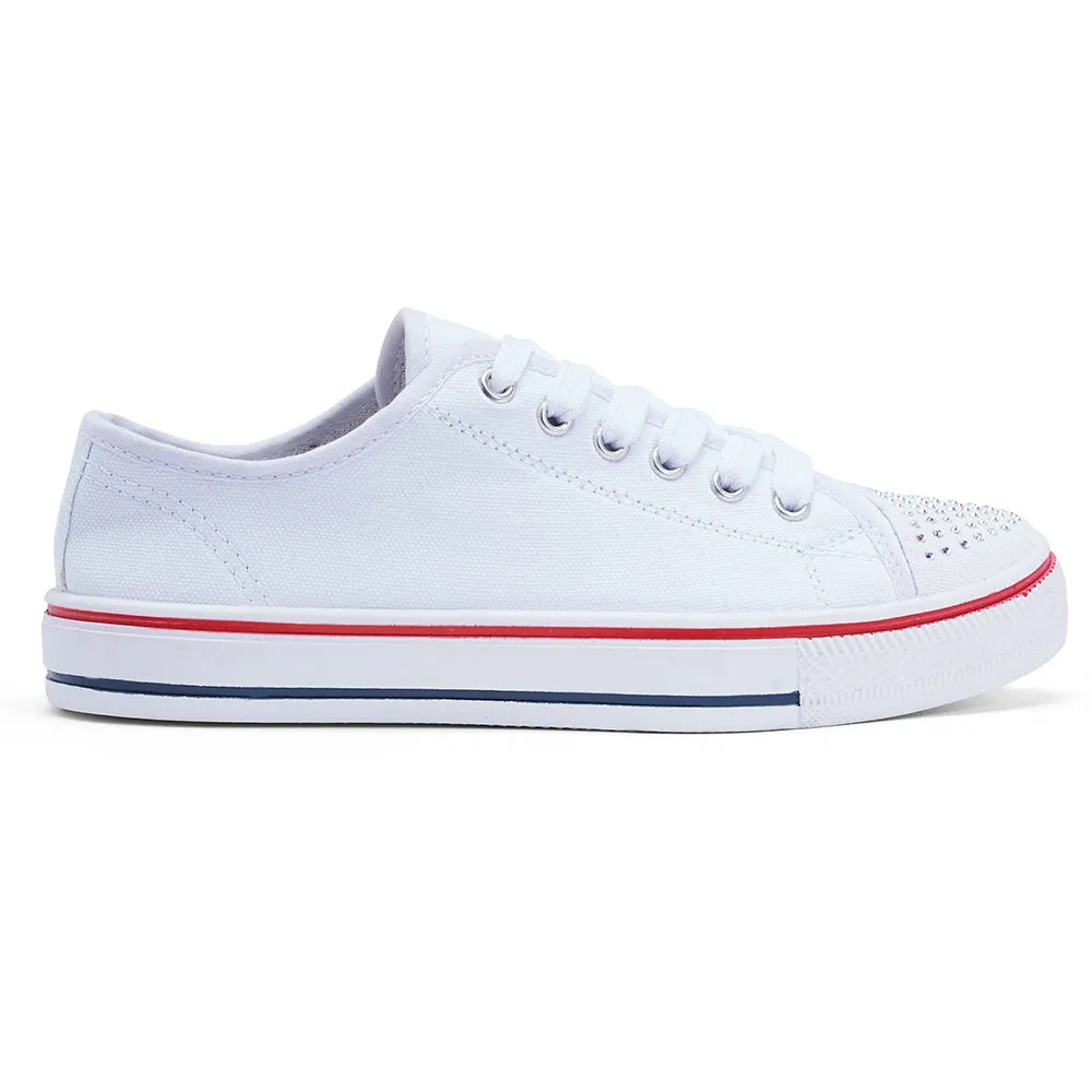 White Canvas Flat Casual Lace Up Sneaker