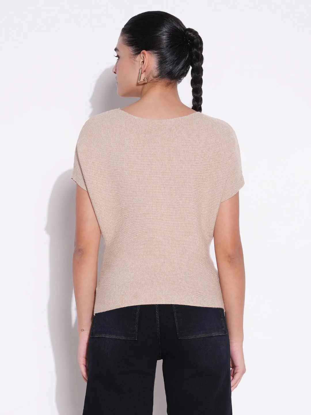 Women Beige Solid Crop Top