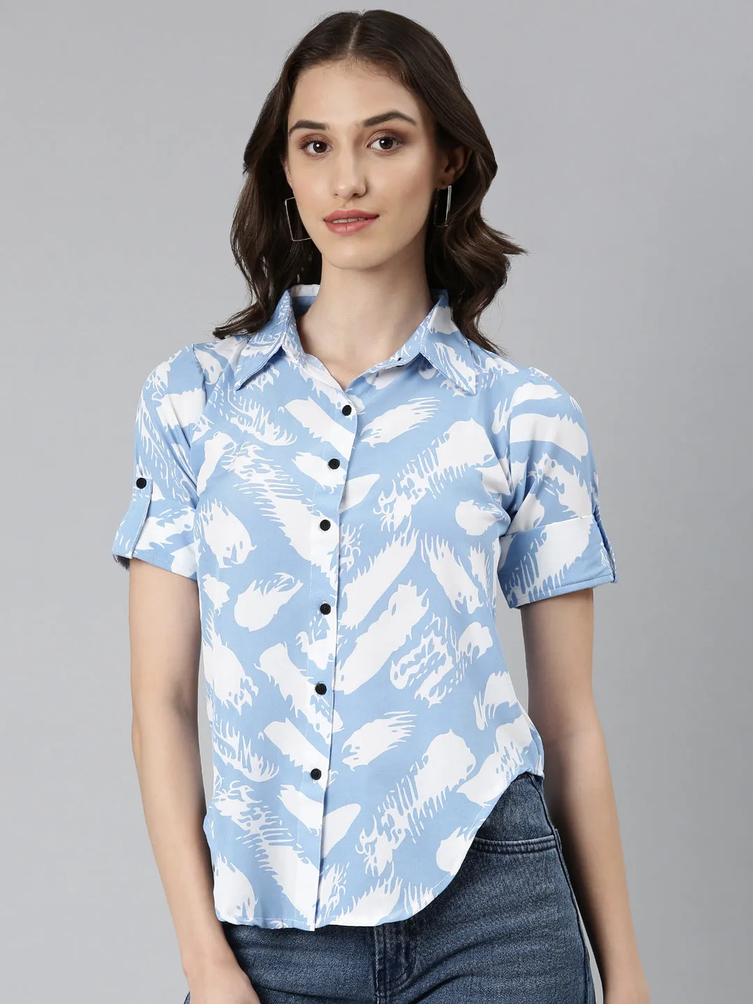 Women Blue Printed Shirt