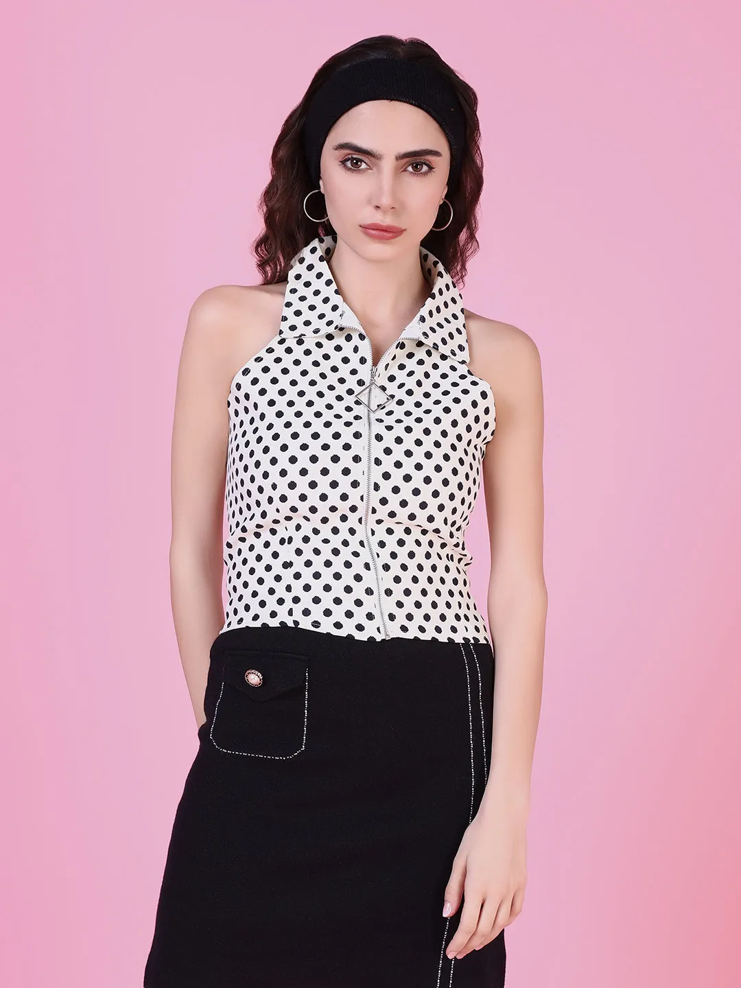 Women Cream Polka Dots Top