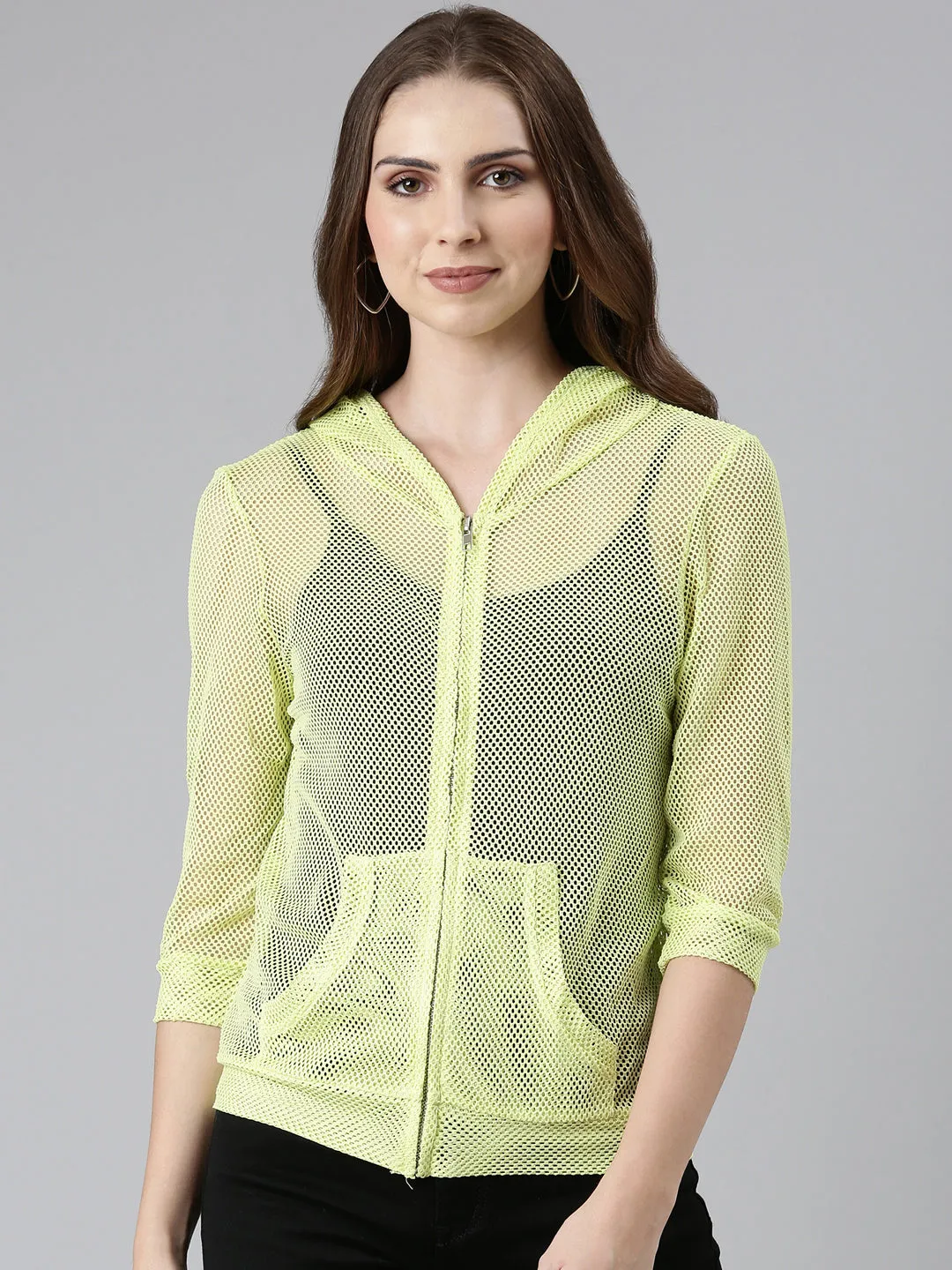 Women Fluorescent Green Solid Jacket