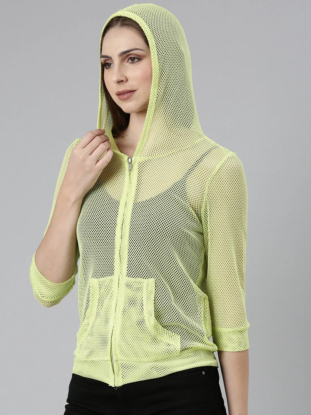 Women Fluorescent Green Solid Jacket