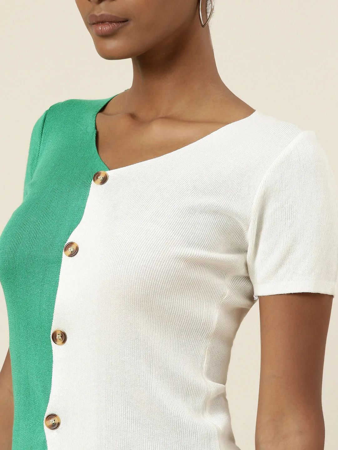 Women Green Colourblock Top