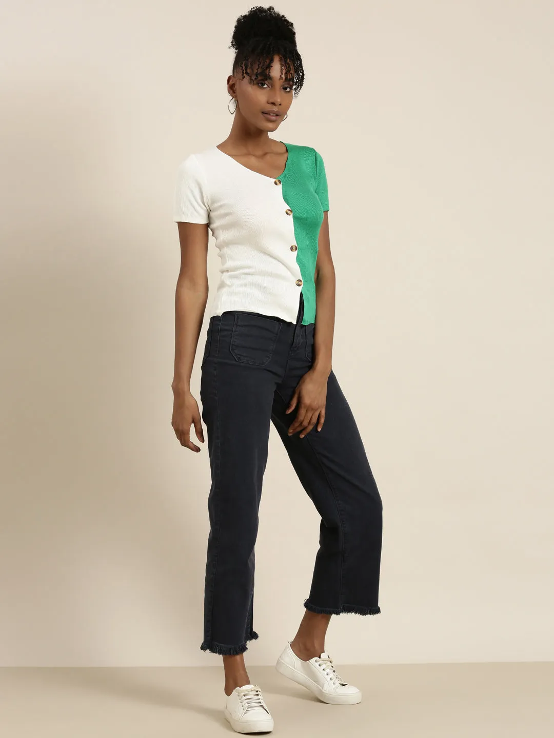 Women Green Colourblock Top