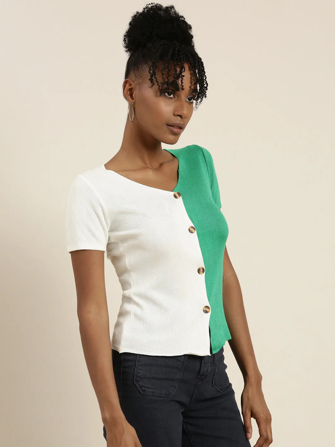 Women Green Colourblock Top