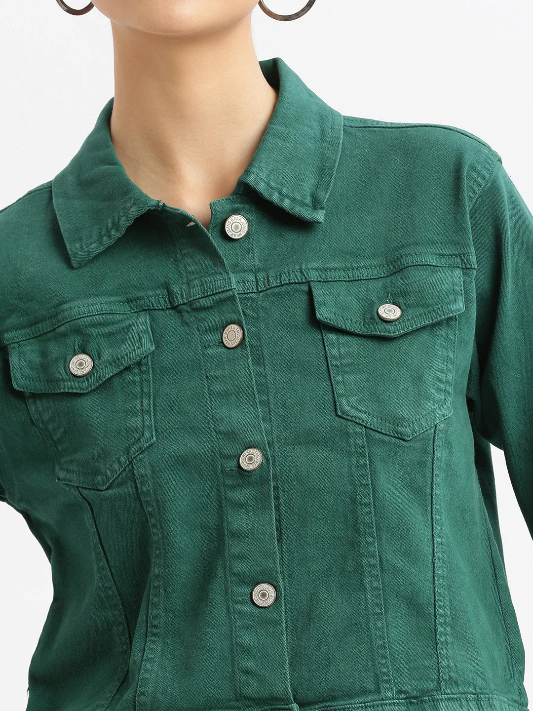 Women Green Denim Jacket