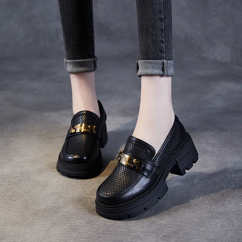 Women Hollow Breathable Leather Casual Platform Loafers