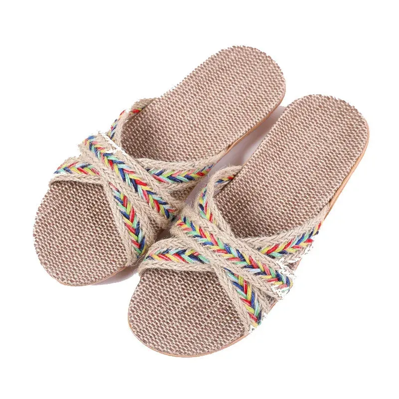 Women Indoor Slippers Home Flax Slides Summer Flat Shoes Woman House Floor Slippers Breathable Lovers Bedroom Shoes SH061202