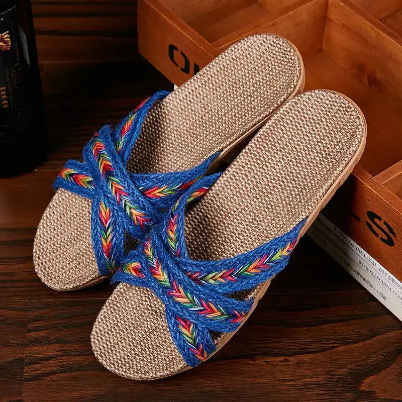 Women Indoor Slippers Home Flax Slides Summer Flat Shoes Woman House Floor Slippers Breathable Lovers Bedroom Shoes SH061202