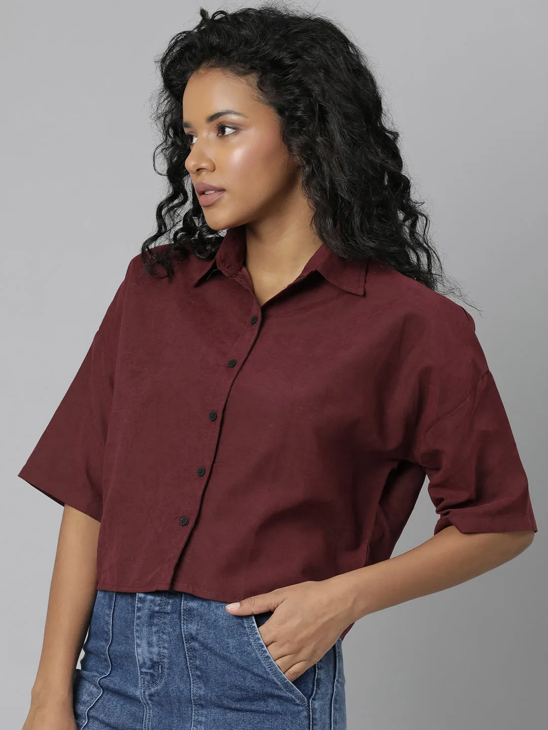 Women Maroon Solid Shirt