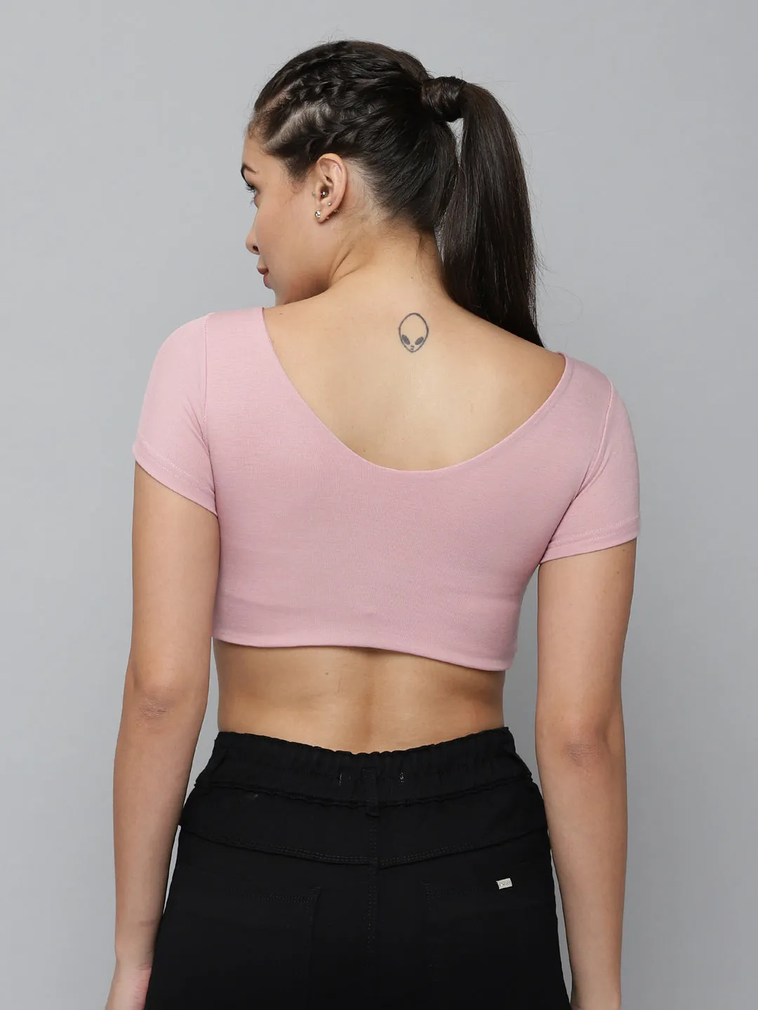 Women V-Neck Solid Mauve Fitted Top