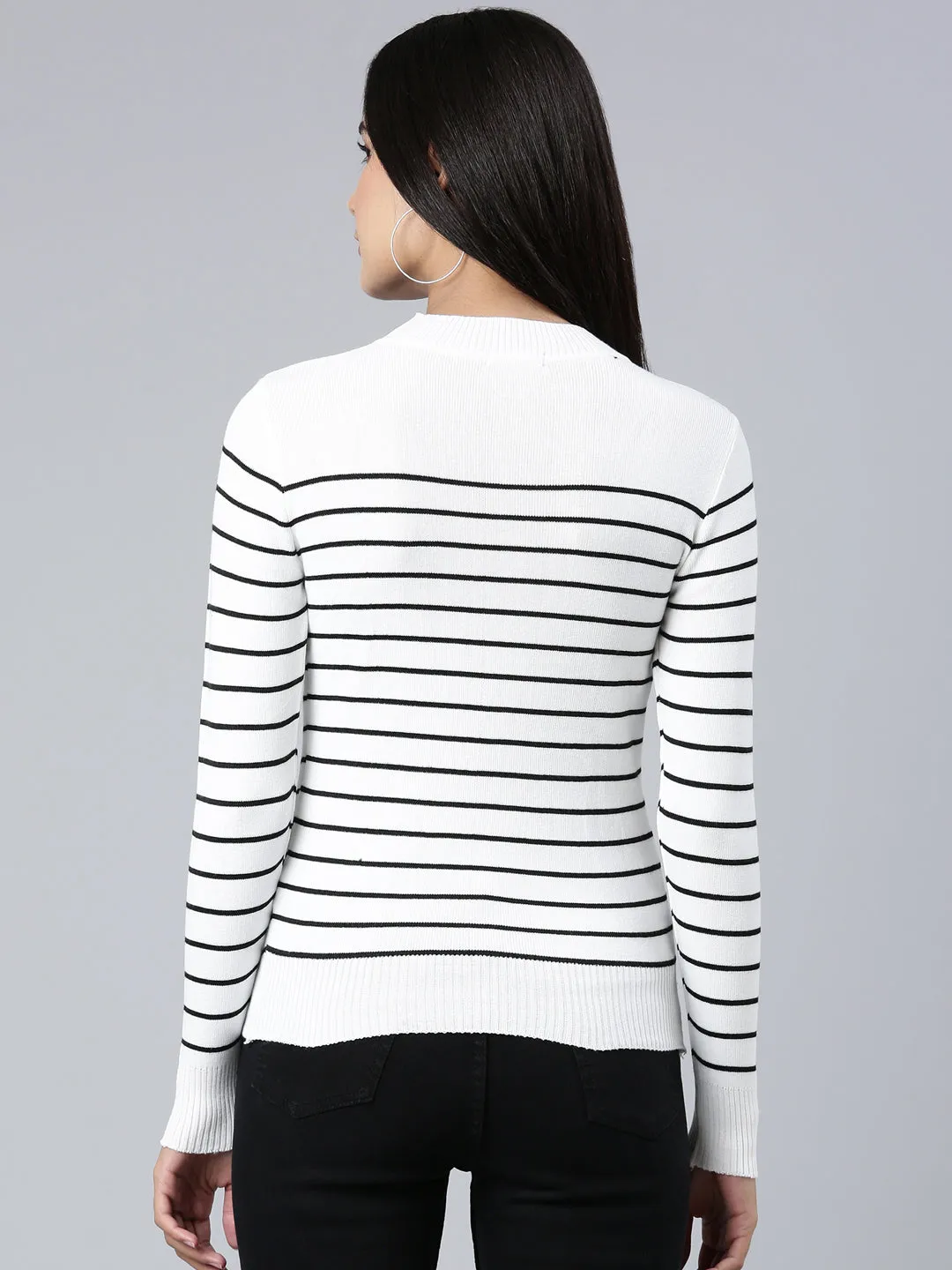 Women White Striped Top