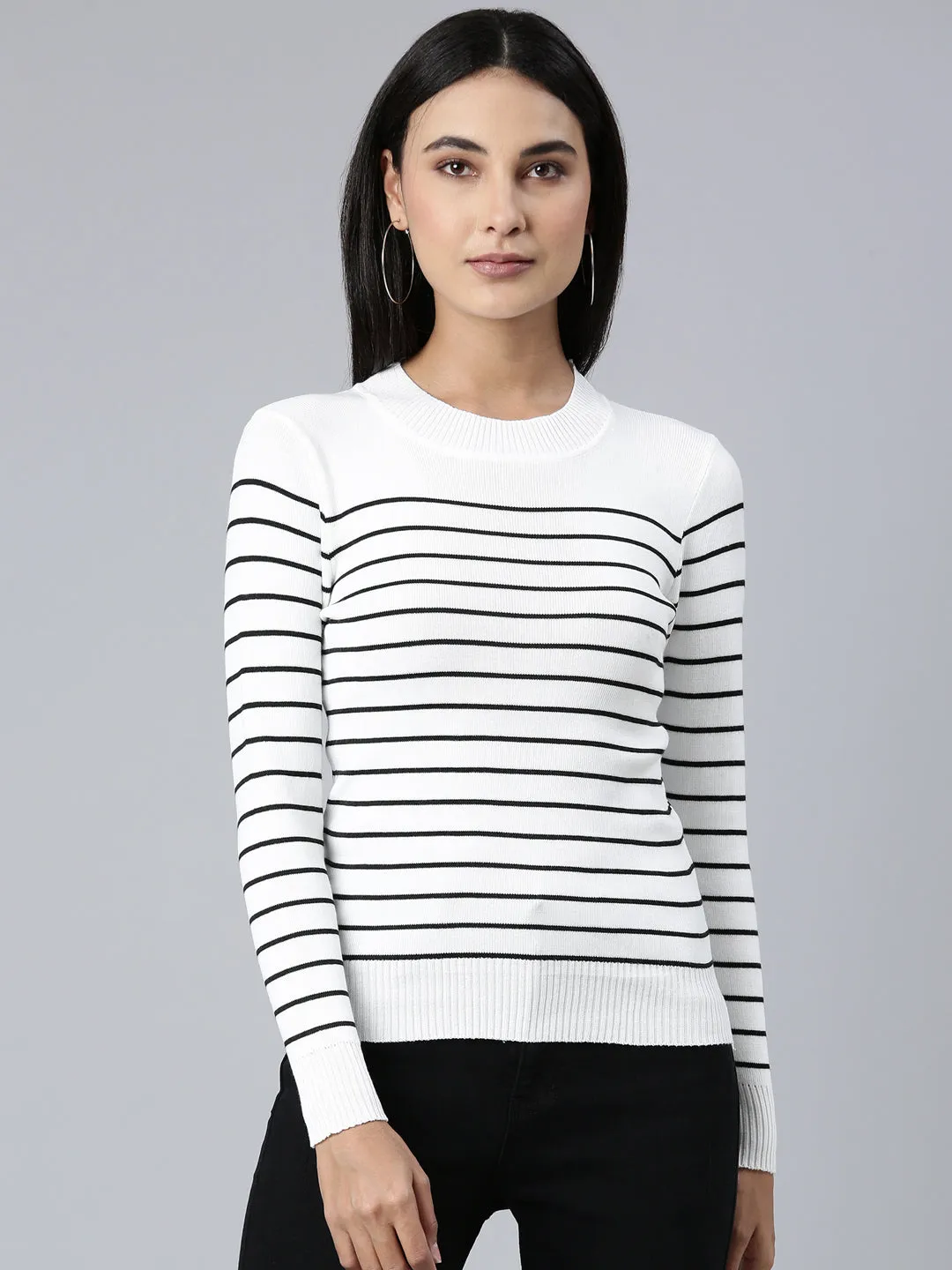 Women White Striped Top