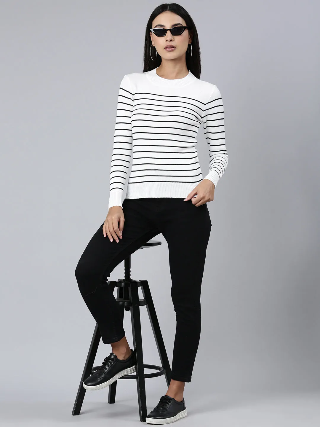 Women White Striped Top