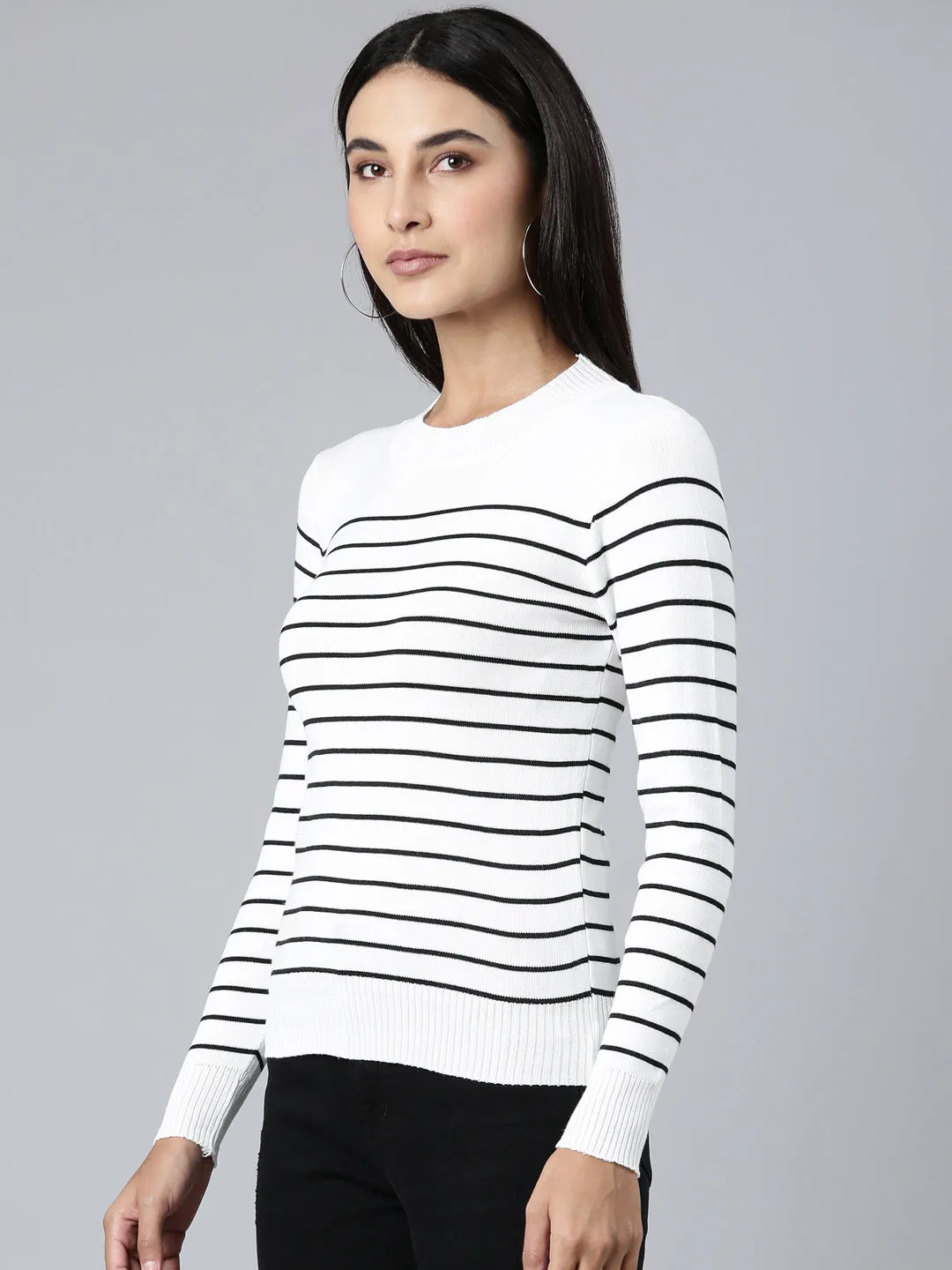 Women White Striped Top