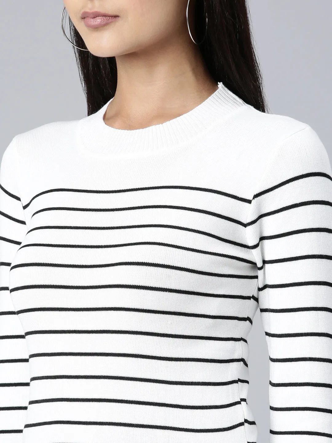 Women White Striped Top