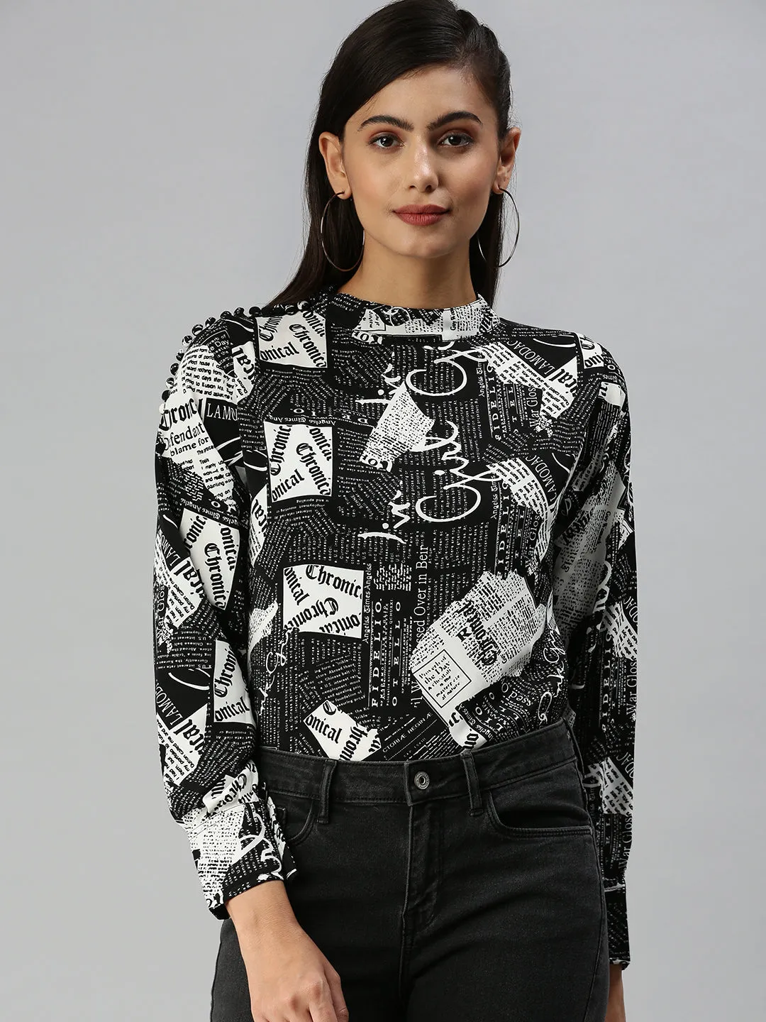 Women's Black Printed Top