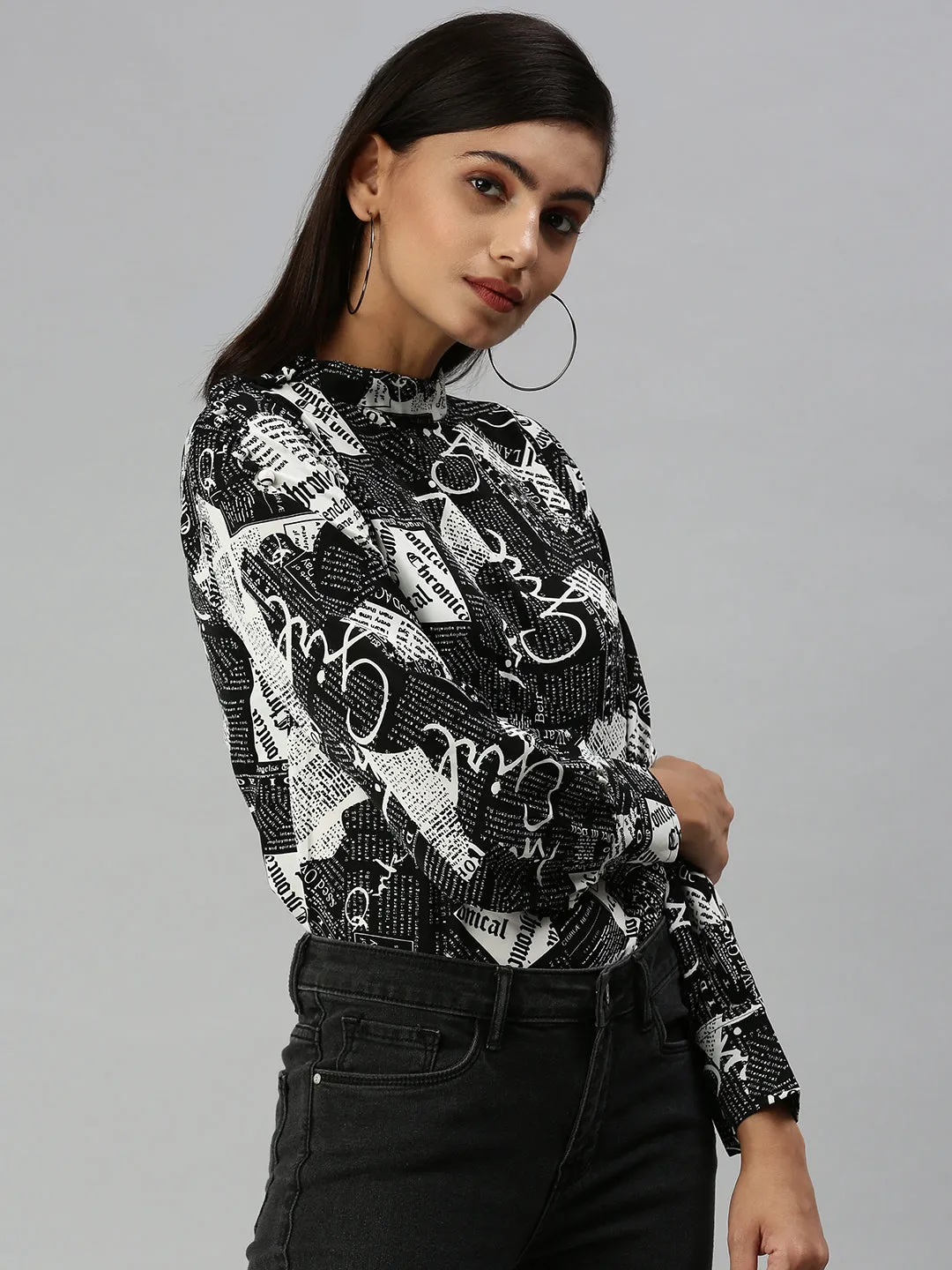 Women's Black Printed Top