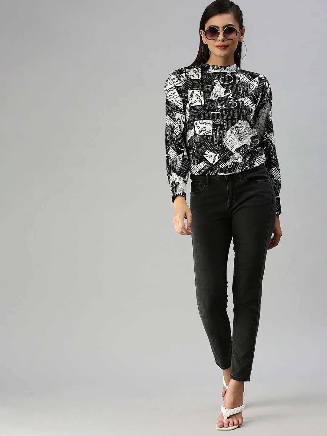 Women's Black Printed Top