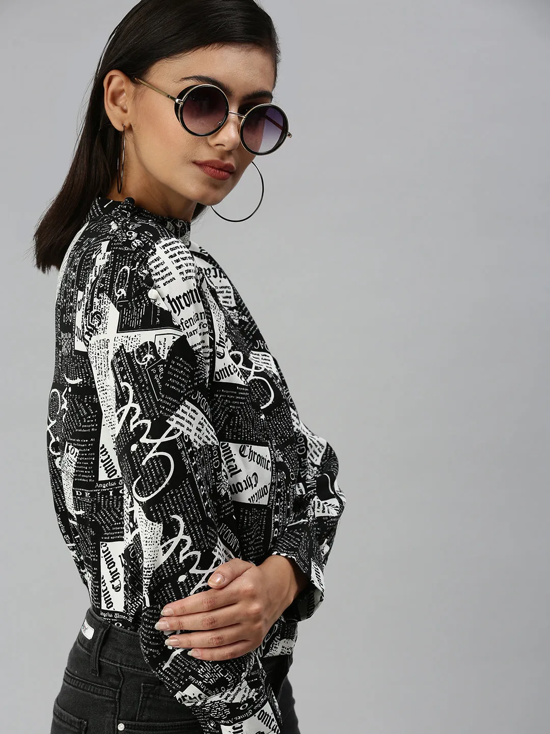 Women's Black Printed Top