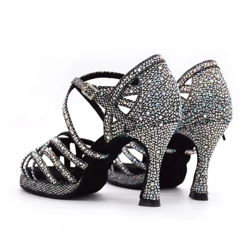 Women's Black Sparkling Glitter Customized Heel Ballroom Dance Shoes Latin Shoes