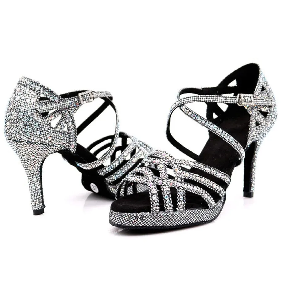 Women's Black Sparkling Glitter Customized Heel Ballroom Dance Shoes Latin Shoes