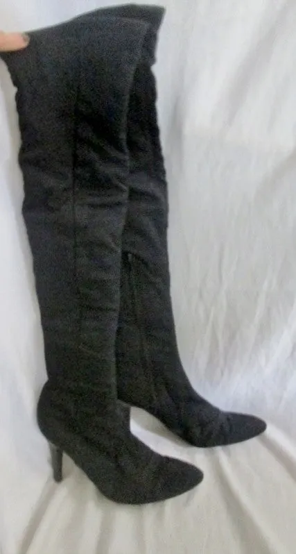 Womens NINE WEST SINISTER Vegan Thigh High Heel Boots FETISH BLACK 7.5